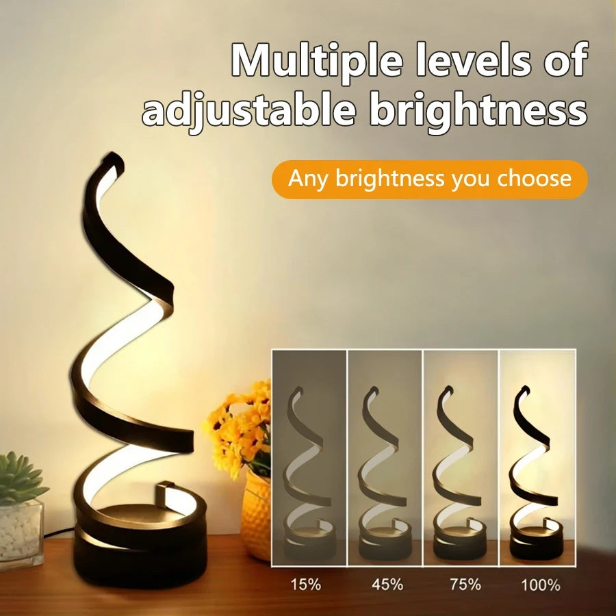 BELIVYA Sculptural Spiral LED Table Lamp - Dimmable 3-Color Aesthetic USB Light