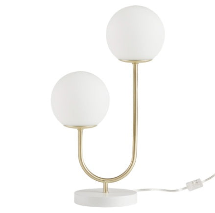 BELIVYA Modern Brass & Frosted Globe Table Lamp - Dual Light Contemporary Accent