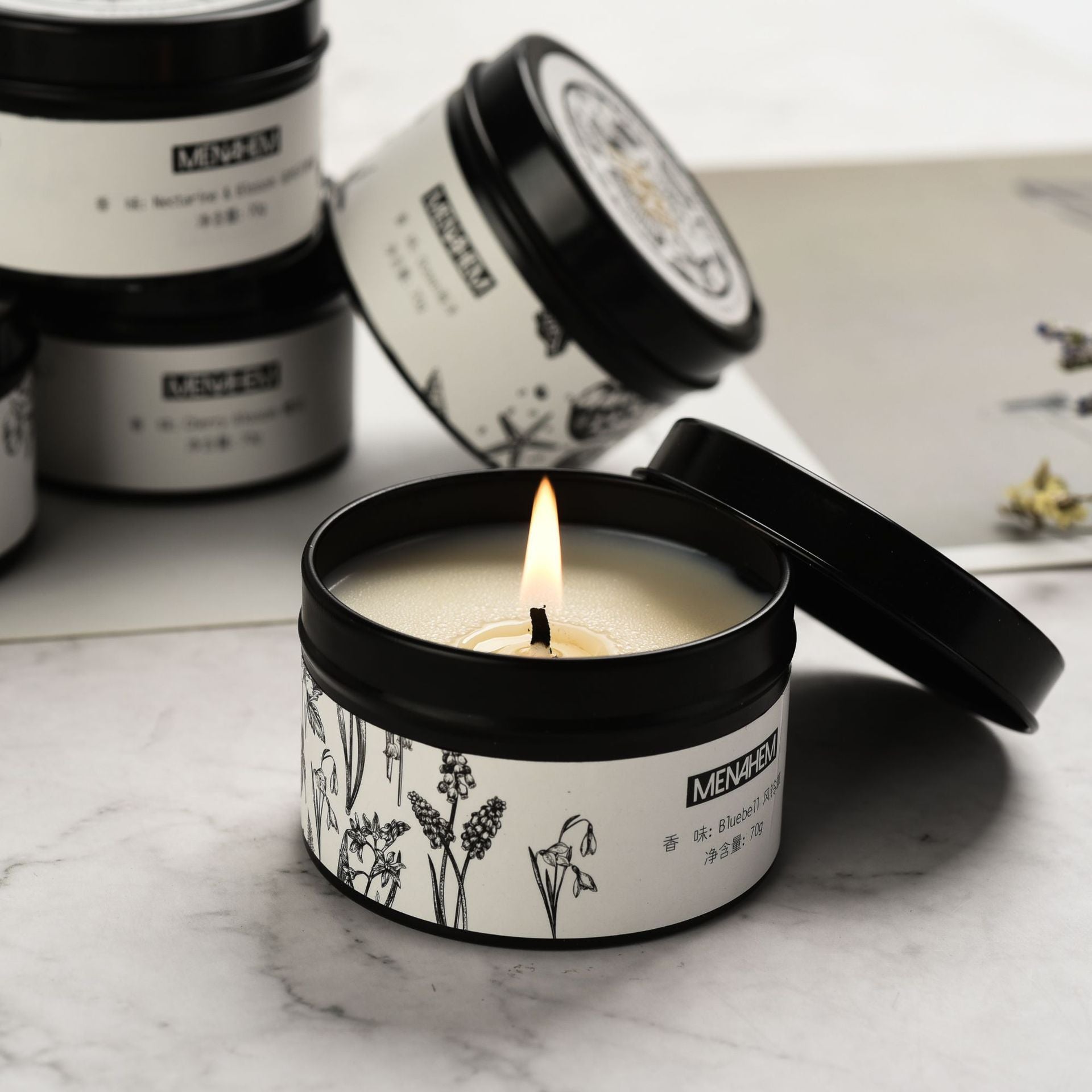 BELIVYA Minimalist Black Tin Aromatherapy Candle - Smokeless & Portable Scent