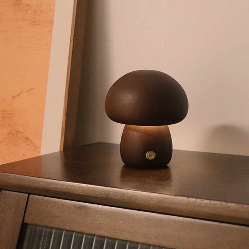 BELIVYA Minimalist Wooden Mushroom LED Night Light - Aesthetic Touch Control Lamp
