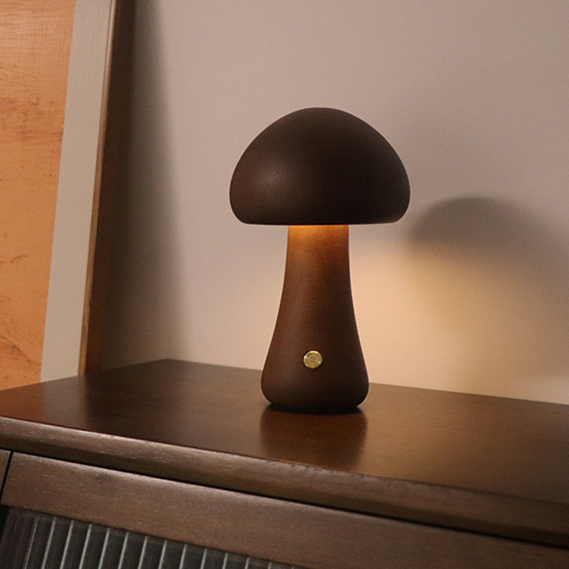 BELIVYA Minimalist Wooden Mushroom LED Night Light - Aesthetic Touch Control Lamp