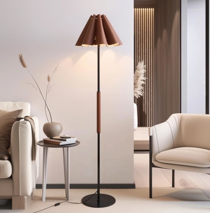 BELIVYA Mid-Century Leather Shade Floor Lamp
