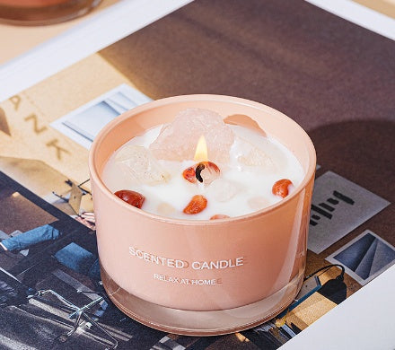 BELIVYA Handmade Crystal Glass Aromatherapy Candle - Luxury Scent Experience with Natural Stones