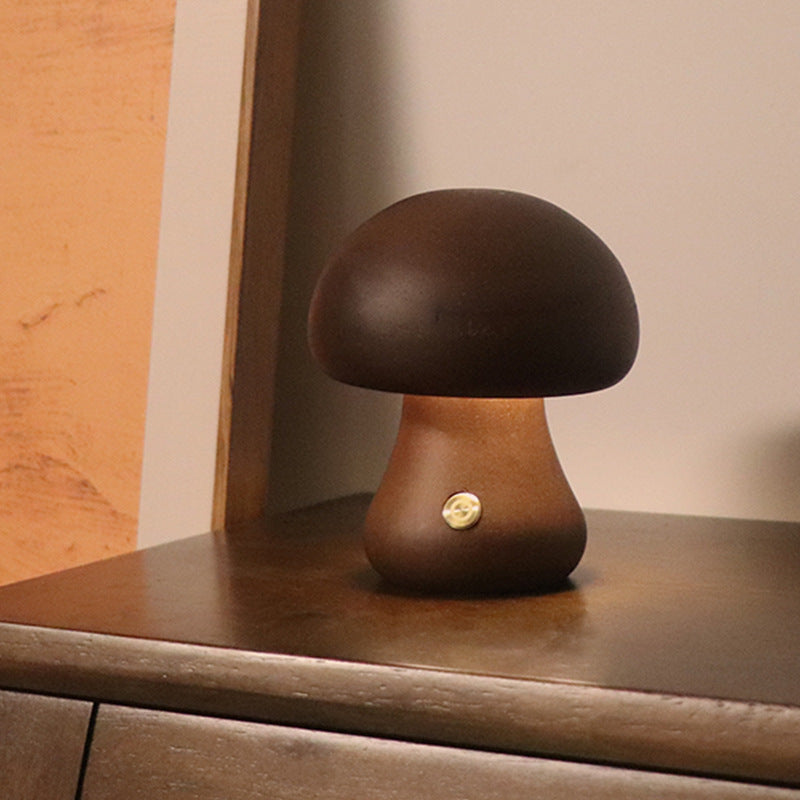 BELIVYA Minimalist Wooden Mushroom LED Night Light - Aesthetic Touch Control Lamp