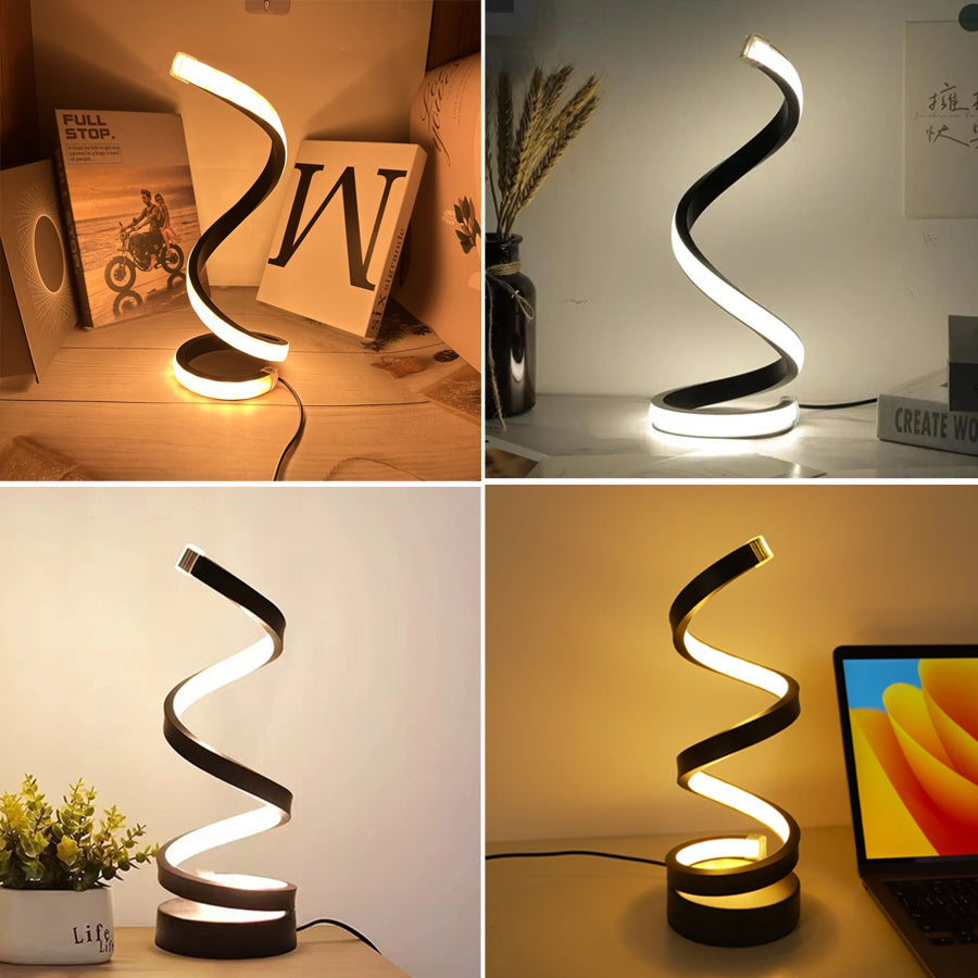 BELIVYA Sculptural Spiral LED Table Lamp - Dimmable 3-Color Aesthetic USB Light