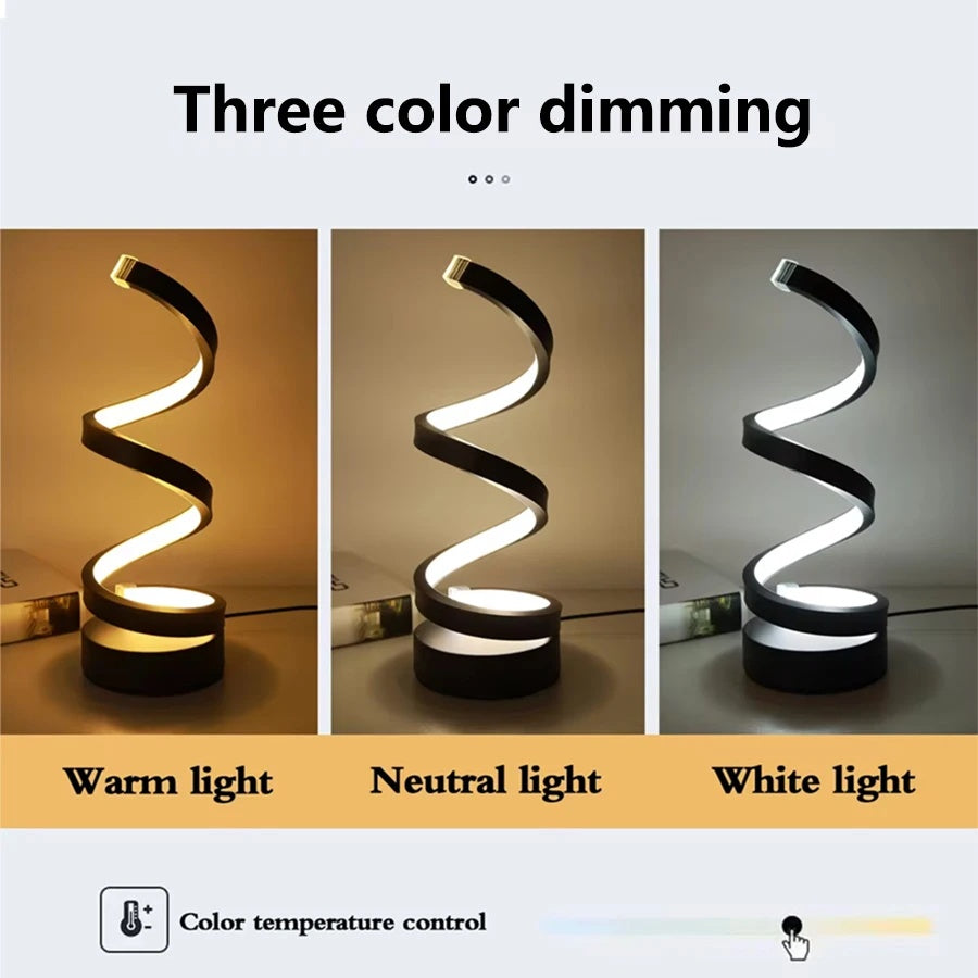 BELIVYA Sculptural Spiral LED Table Lamp - Dimmable 3-Color Aesthetic USB Light