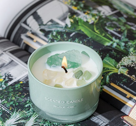 BELIVYA Handmade Crystal Glass Aromatherapy Candle - Luxury Scent Experience with Natural Stones