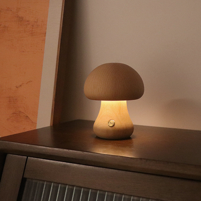 BELIVYA Minimalist Wooden Mushroom LED Night Light - Aesthetic Touch Control Lamp