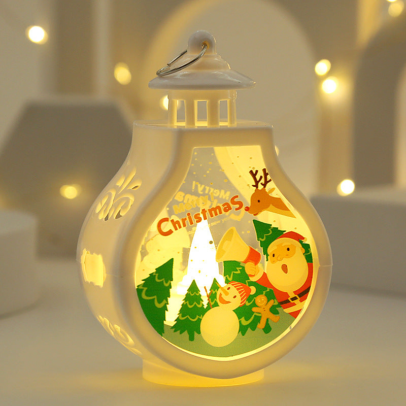 Decorative Christmas lantern with festive design and warm glow.