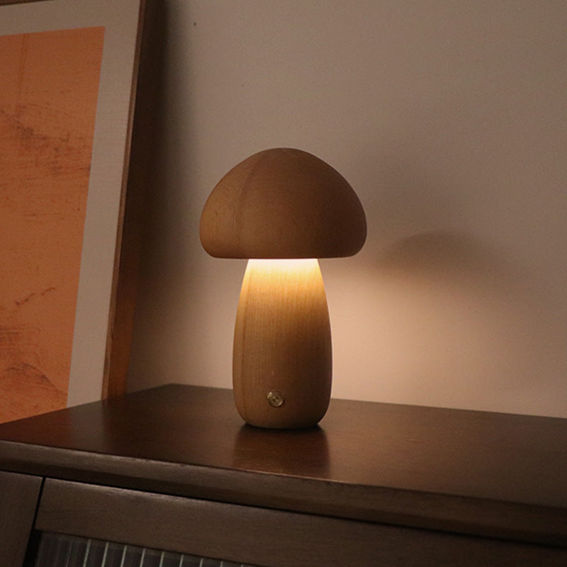 BELIVYA Minimalist Wooden Mushroom LED Night Light - Aesthetic Touch Control Lamp