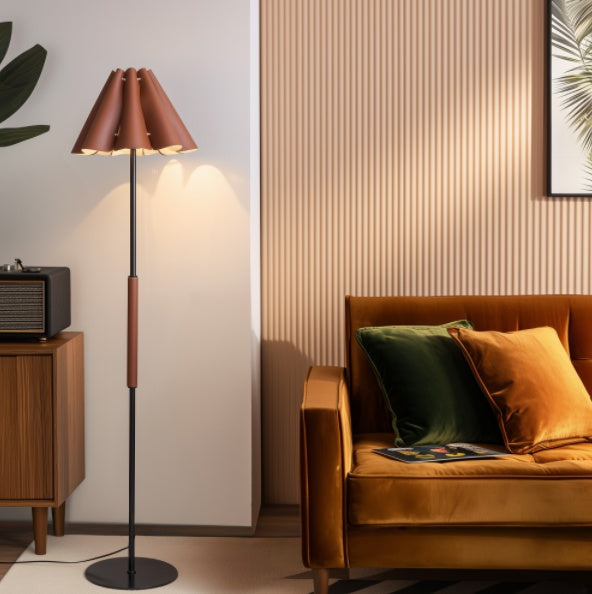 BELIVYA Mid-Century Leather Shade Floor Lamp