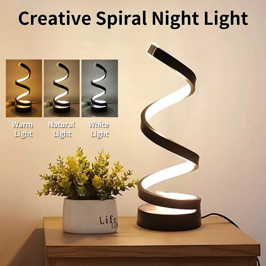 BELIVYA Sculptural Spiral LED Table Lamp - Dimmable 3-Color Aesthetic USB Light