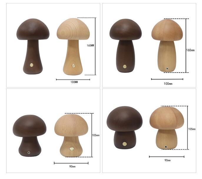 BELIVYA Minimalist Wooden Mushroom LED Night Light - Aesthetic Touch Control Lamp