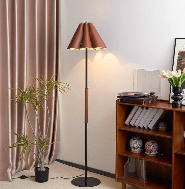 BELIVYA Mid-Century Leather Shade Floor Lamp