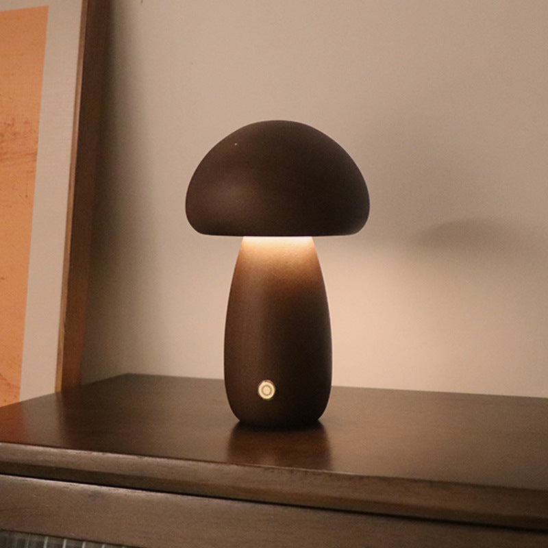 BELIVYA Minimalist Wooden Mushroom LED Night Light - Aesthetic Touch Control Lamp