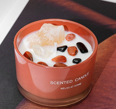 BELIVYA Handmade Crystal Glass Aromatherapy Candle - Luxury Scent Experience with Natural Stones