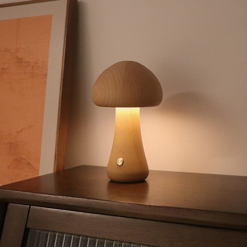 BELIVYA Minimalist Wooden Mushroom LED Night Light - Aesthetic Touch Control Lamp