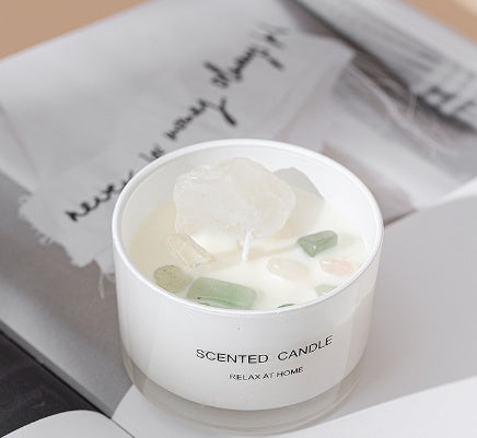 BELIVYA Handmade Crystal Glass Aromatherapy Candle - Luxury Scent Experience with Natural Stones