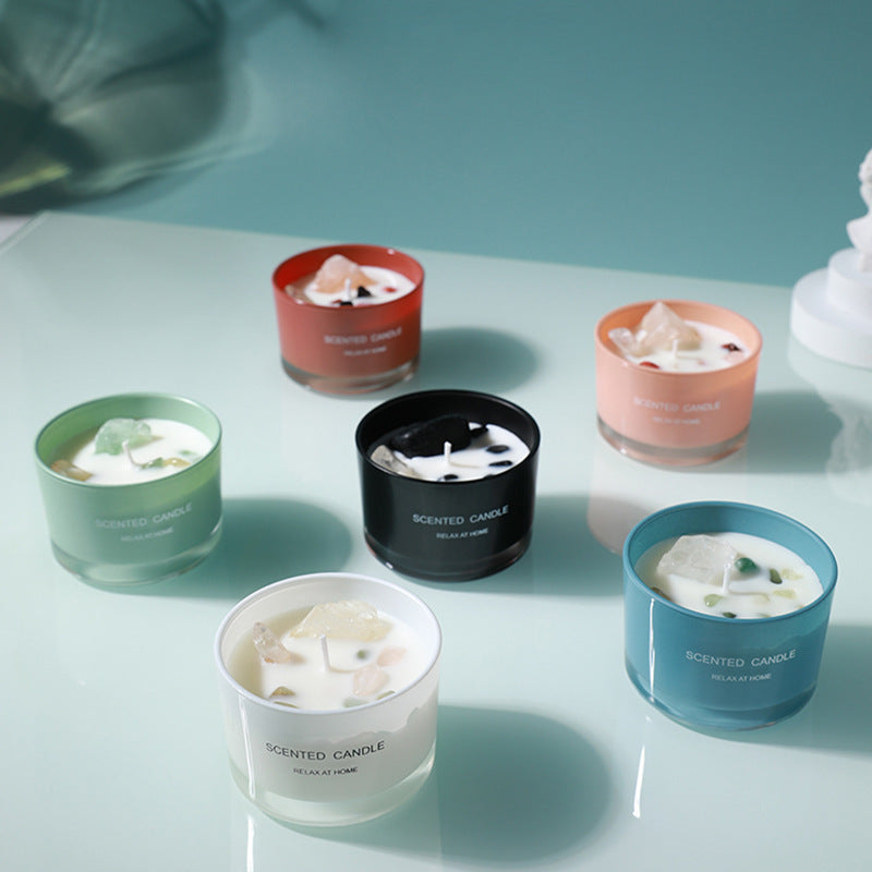 BELIVYA Handmade Crystal Glass Aromatherapy Candle - Luxury Scent Experience with Natural Stones